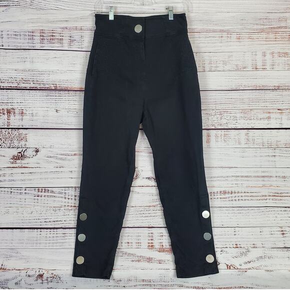 Zara Basic Black Casual Relaxed Fit Pants with Silver Buttons Size Small - Picture 1 of 12